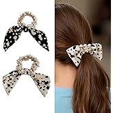 2 Pcs Cow Print Hair Band for Women Girls, ​Animal Bows Clips, Elastic Tie Ponytail Scrunchies, Large Bow Clip Halloween Party Costume Birthday Hair Accessories