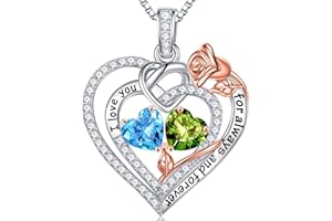 Iefil Christmas Gifts for Women Wife - 925 Sterling Silver Rose Heart Birthstone Necklace, Anniversary Birthday Gifts for Women, Jewelry Gifts for Women Wife Girlfriend Mom