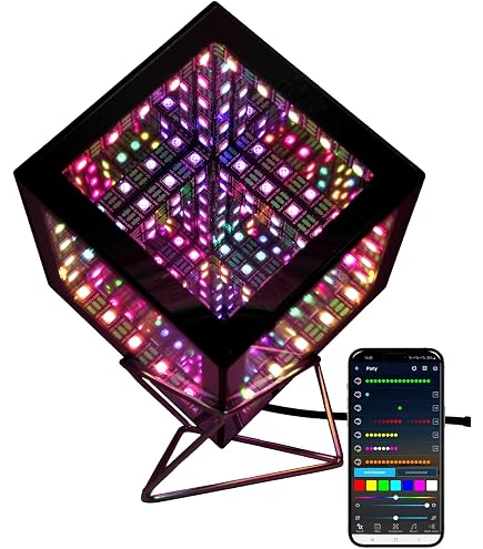 Heepulor Infinity Mirror Hyper Cube Table Lamp, Desk Art Night
