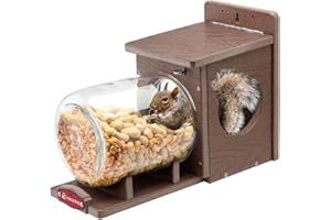 Kingsyard Recycled Plastic Squirrel Feeder for Outside, Squirrel Feeder Box with Peanuts Corn Storage Jar, Sturdy & Durable, Weatherproof (Brown)