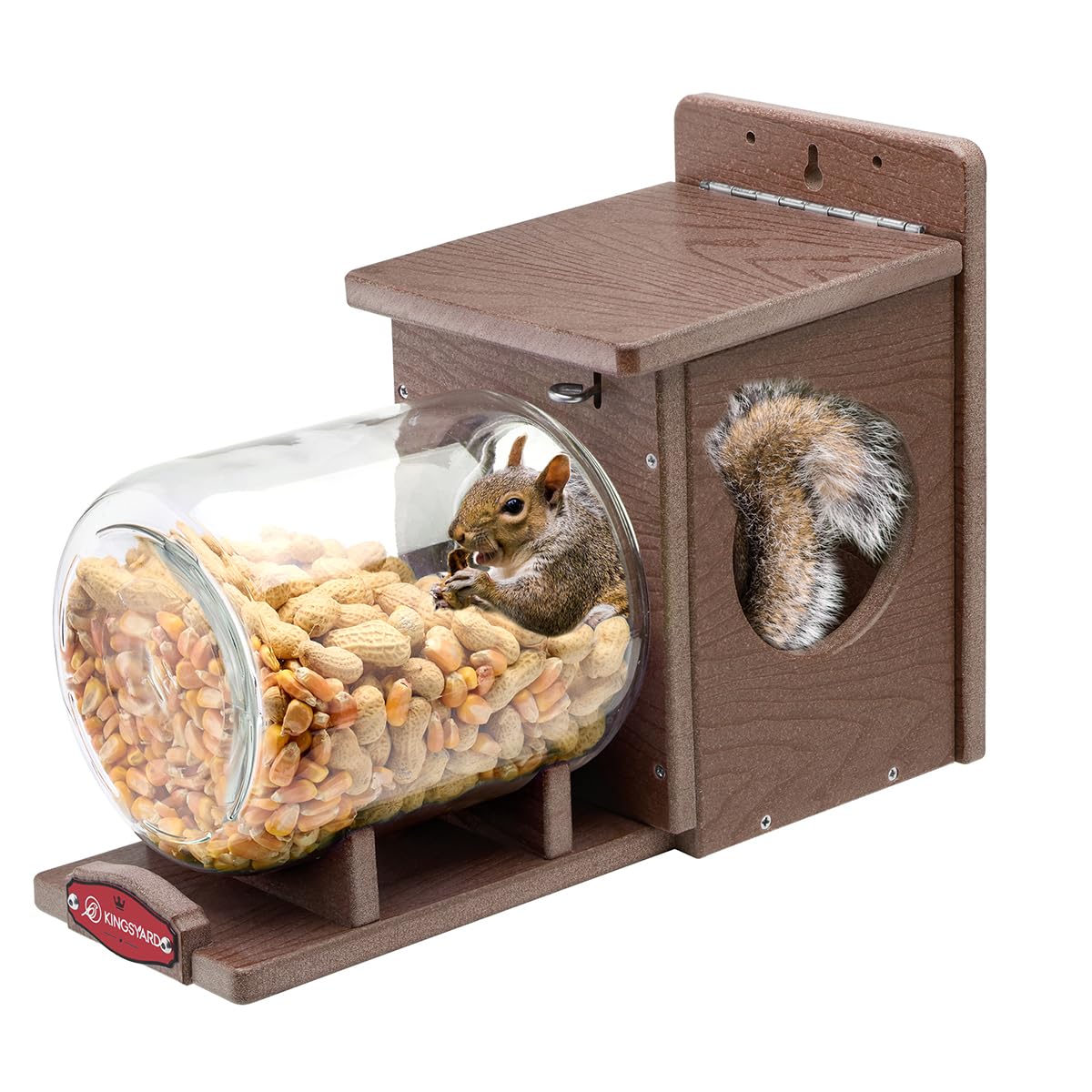 Photo 1 of ***MISSING JAR -SELLING AS IS *** Kingsyard Recycled Plastic Squirrel Feeder for Outside, Squirrel Feeder Box , Sturdy & Durable, Weatherproof (Brown)