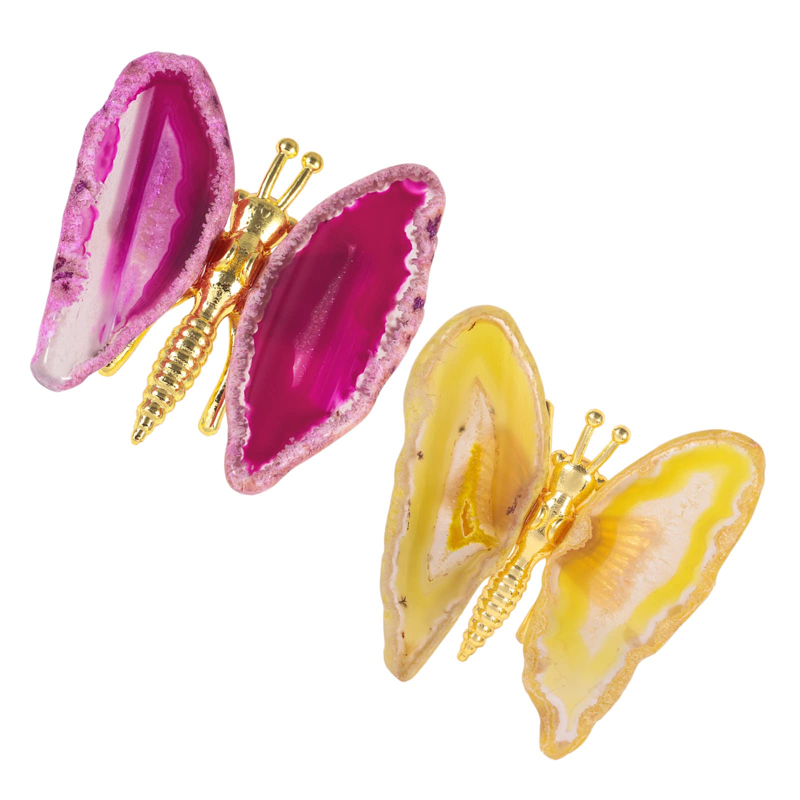 mookaitedecor Set of 2 Rose Red & Yellow Agate Slices Crystal Butterfly Decoration Collectible Figurines, Crystal Stone Animal Gifts, Semi Precious Stones Art Butterfly Ornaments for Home
