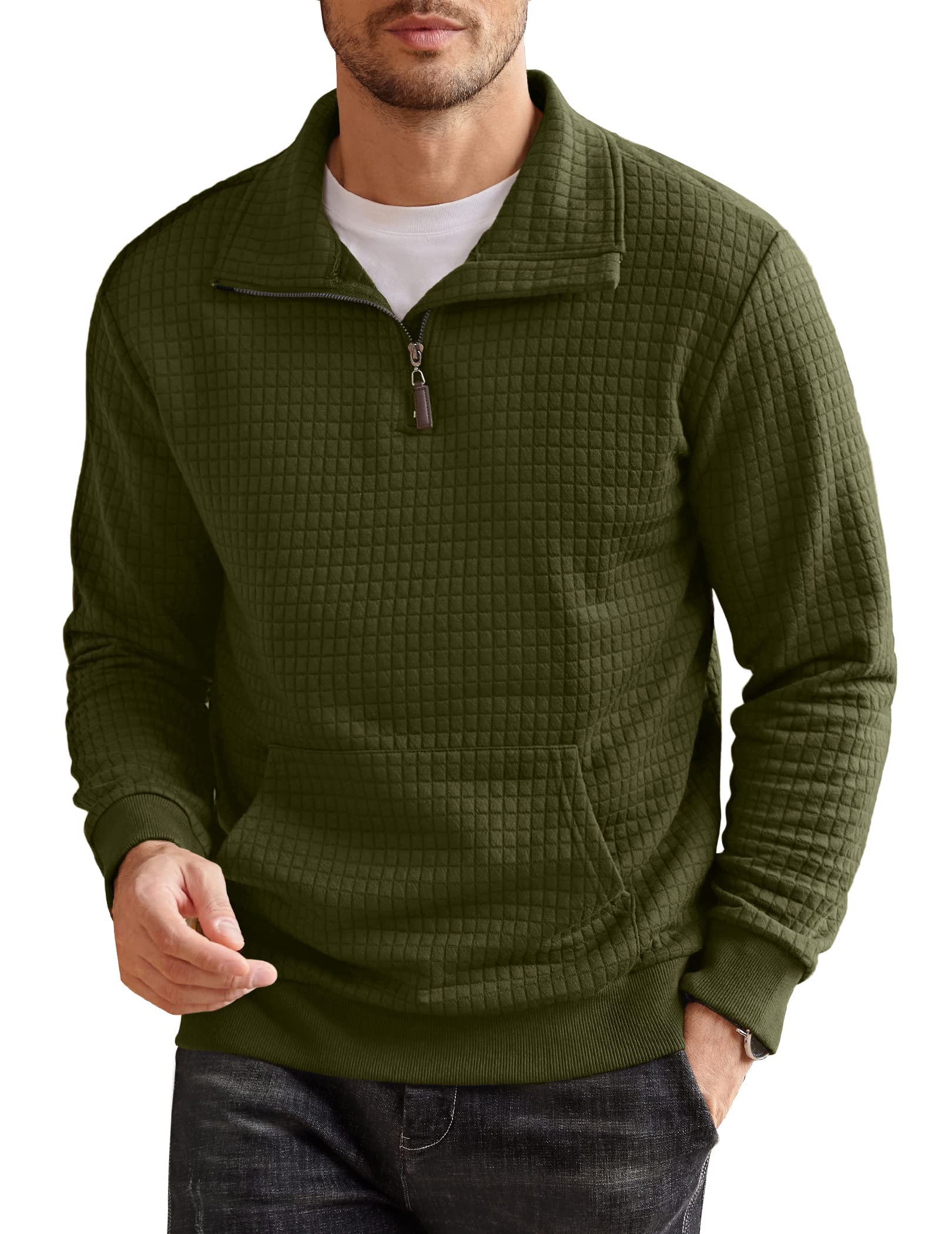 COOFANDY Mens Quarter Zip Sweatshirt Long Sleeve Casual Waffle Pullover Hoodies with Pocket