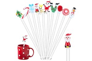Yaomiao 10 Pieces Christmas Glass Swizzle Stick Xmas Cocktail Stirrers Santa Candy Snowman Glass Stir Sticks Reusable Transparent Stirring Rod for Drinks Coffee Holiday Party Bar(Santa)