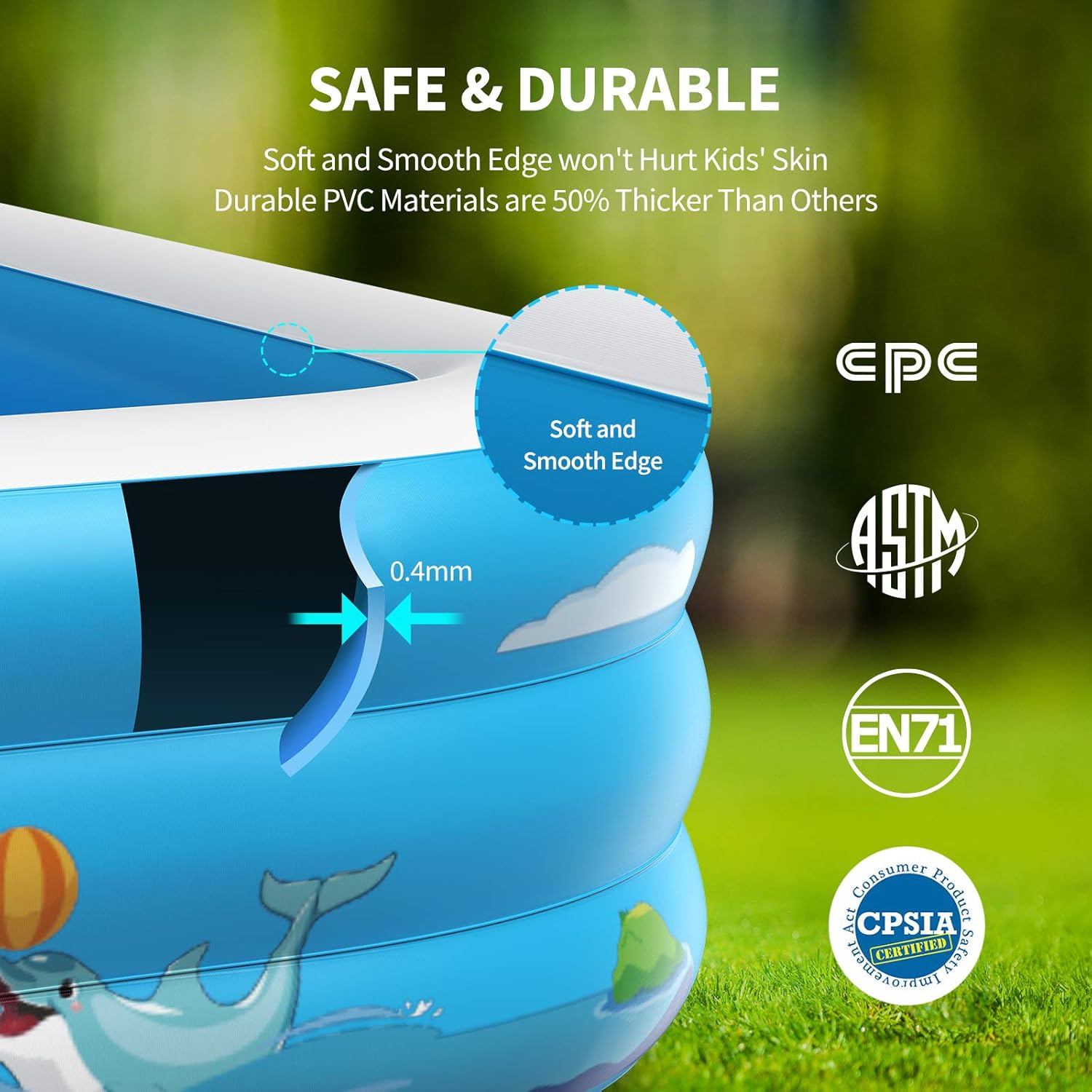 Inflatable Pool for Kids Family Oxsaml 98" x 71" x 22 " Kiddie Pool with Splash, Swimming Pools Above Ground, Backyard, Garden, Summer Water Party: Kitchen & Dining