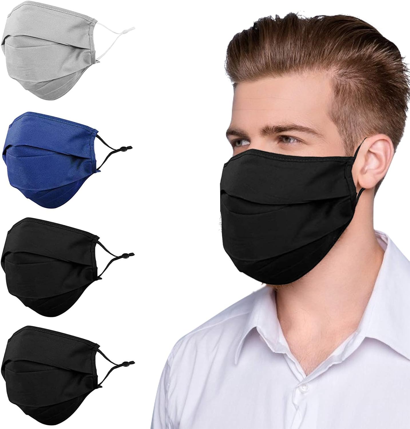 Beards Face Mask Mens Large Black Cloth with Nose Wire Big Extra Large XL Comfortable Washable Reusable Fashion Cotton Fabric Bulk Women Sports Workout Navy Grey XXL Adjustable Designer Mascarilla : Sports & Outdoors