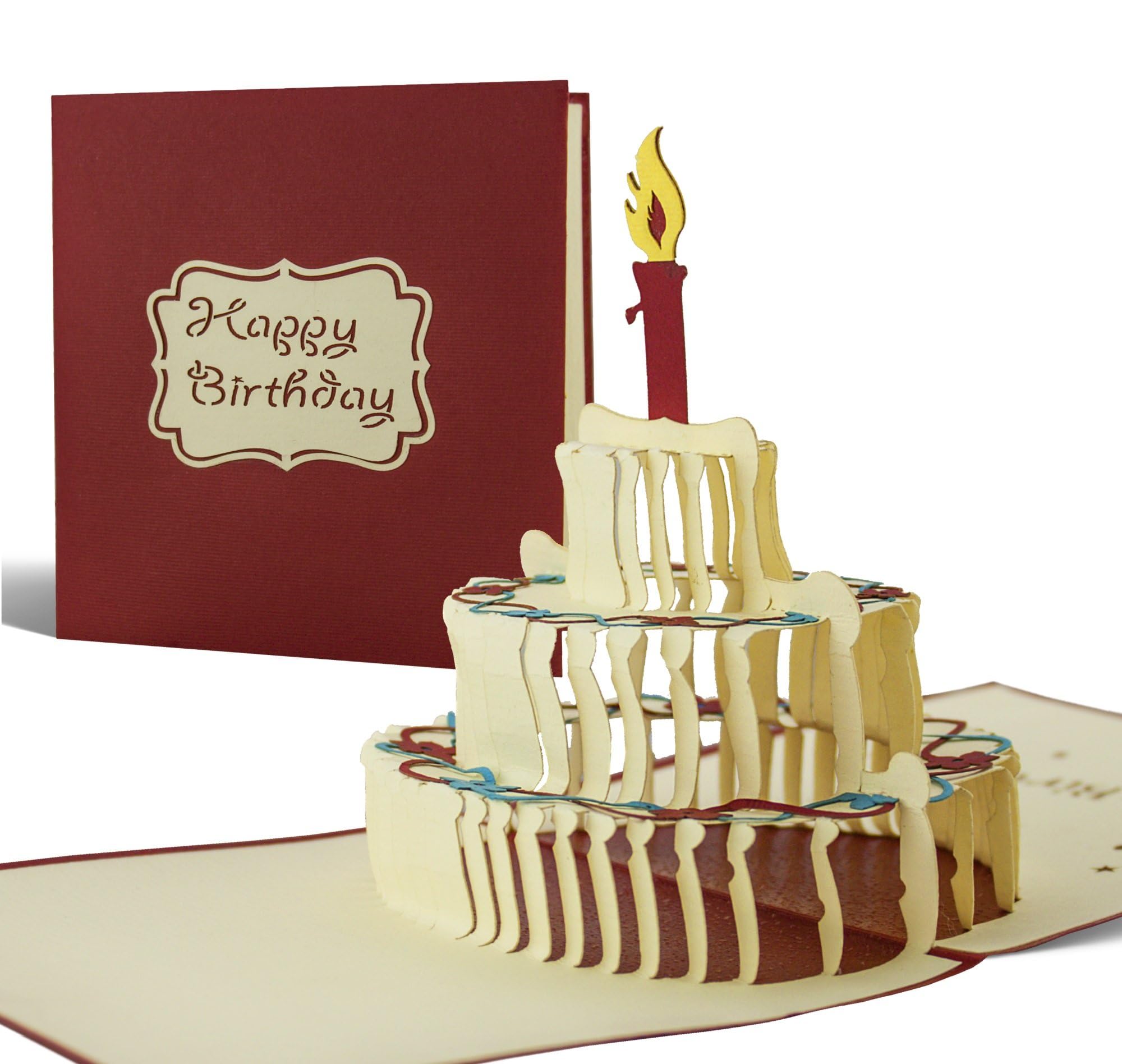 Happy birthday card with a pop-up birthday cake with candles, gift idea, G04