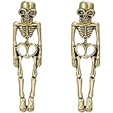 Gothic Skull Skeleton Stud Earrings for Women Gold Silver Skull Drop Earrings Spooky Dangle Earrings Punk Halloween Party Accessories