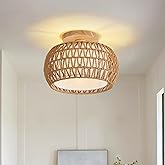 Rattan Ceiling Light Fixture，3 Style Options Boho Flush Mount Ceiling Lights, Hand-Woven Rattan Chandelier,Mini Bohemian Wick