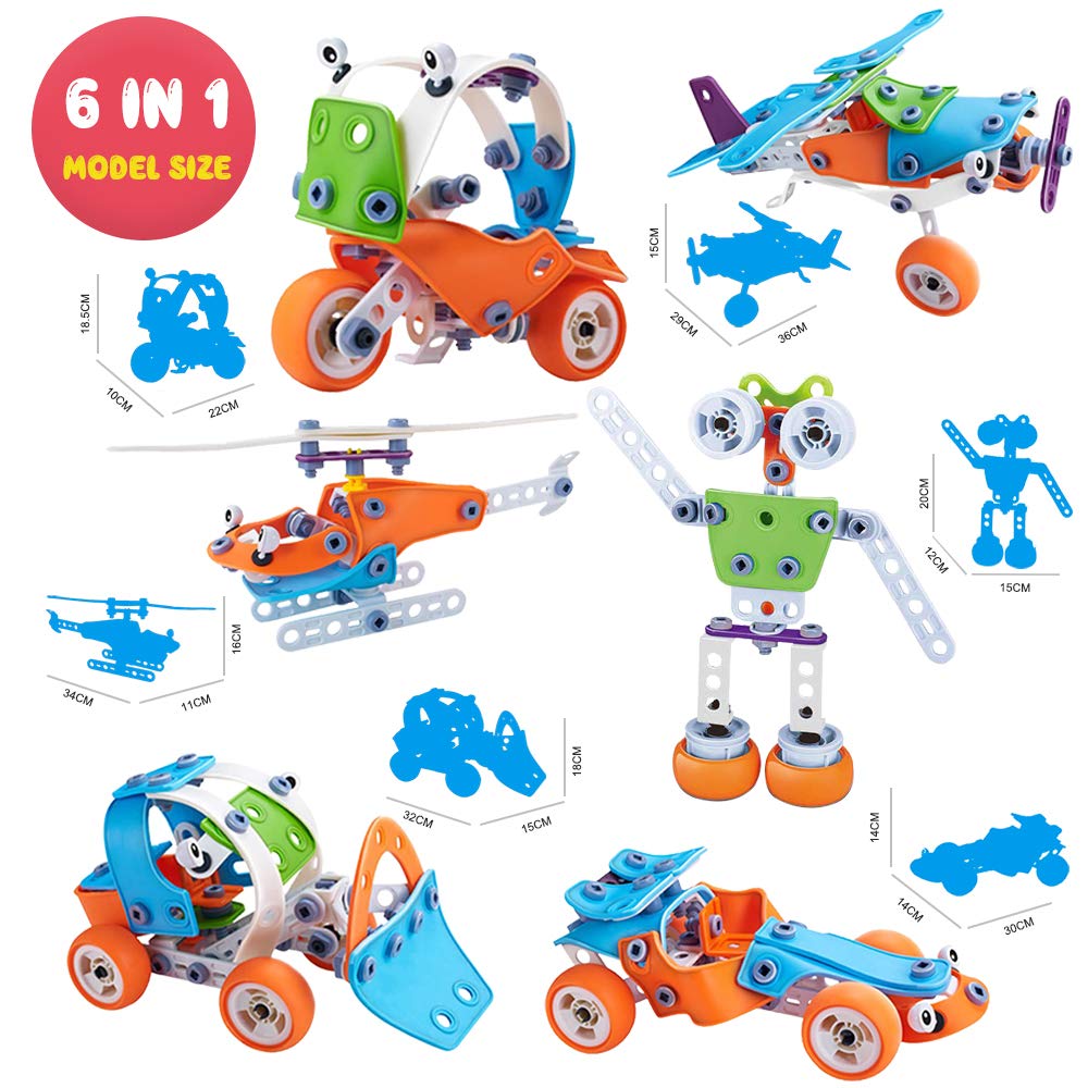 Longruner Stem Toys for Boys, 6 in 1 Stem Educational Build & Play Toys