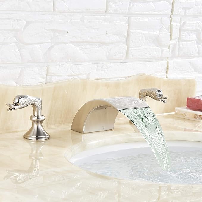 Votamuta New Bathroom Brushed Nickel LED Light Faucet Dual Handles