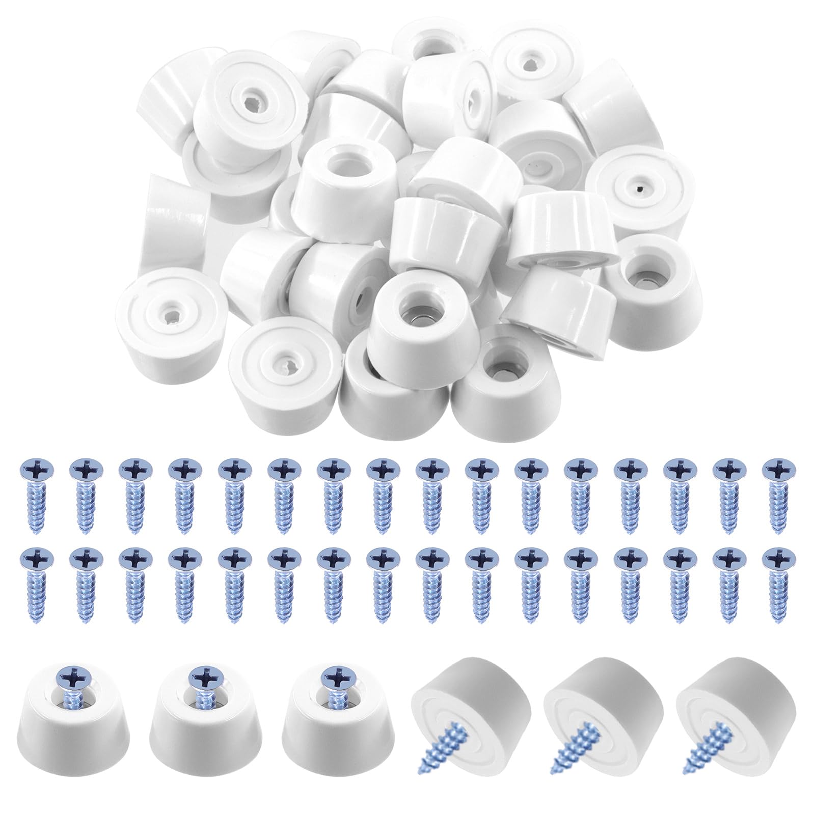 Swpeet 30pcs 0.82 x 0.59 x 0.47 Inch White Round Rubber Feet Pads with 32pcs M4×20mm Screws, Non Slip Bumpers for Cutting Board, Furniture, Appliances, Electronics