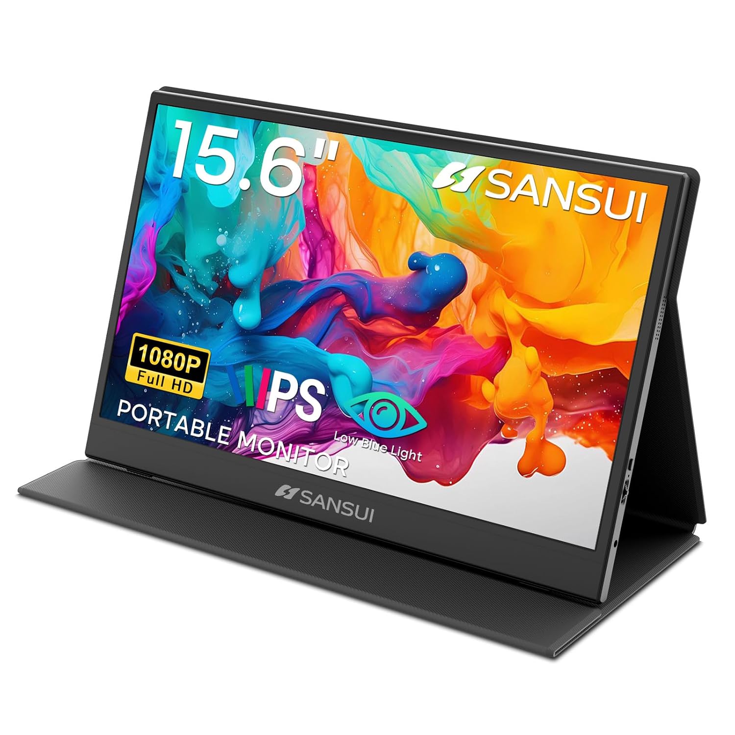 SANSUI Portable Monitor 15.6 Inch FHD 1080P Travel Monitor for Laptop, USB C HDMI Ultra-Thin IPS Computer Display with Speake