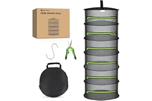 Yesker 6 Layer Herb Drying Rack Hanging Mesh Net Foldable Plant Drying Racks 24" w Green Zipper Pruning Shears Hook Dryer Hanging Rack for Herbs Seed Bud Fruit Clothes Grow Tent Closets Garden Outdoor