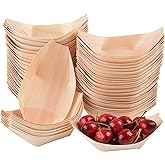 JEPELUS 100Pcs 5" Disposable Wood Boat Plates Dishes, Mini Appetizer Plates Best for Food Display, Health Friendly Wooden Sushi Boat Serving Tray, Wooden Plate Food Container for Restaurants Home