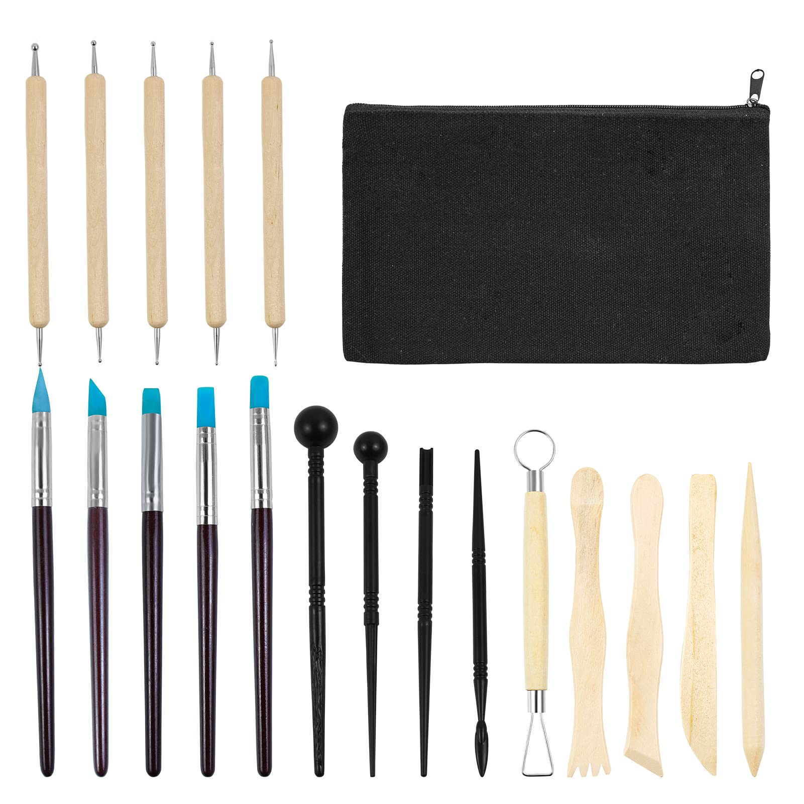 20 Pcs Polymer Clay Tools, Clay Sculpting Tools Clay Modelling Tools Ball Stylus Dotting Tools Ceramic Tools Clay Pottery Tools Clay Carving Tools with Storage Bag for Embossing Ceramics Sculpture
