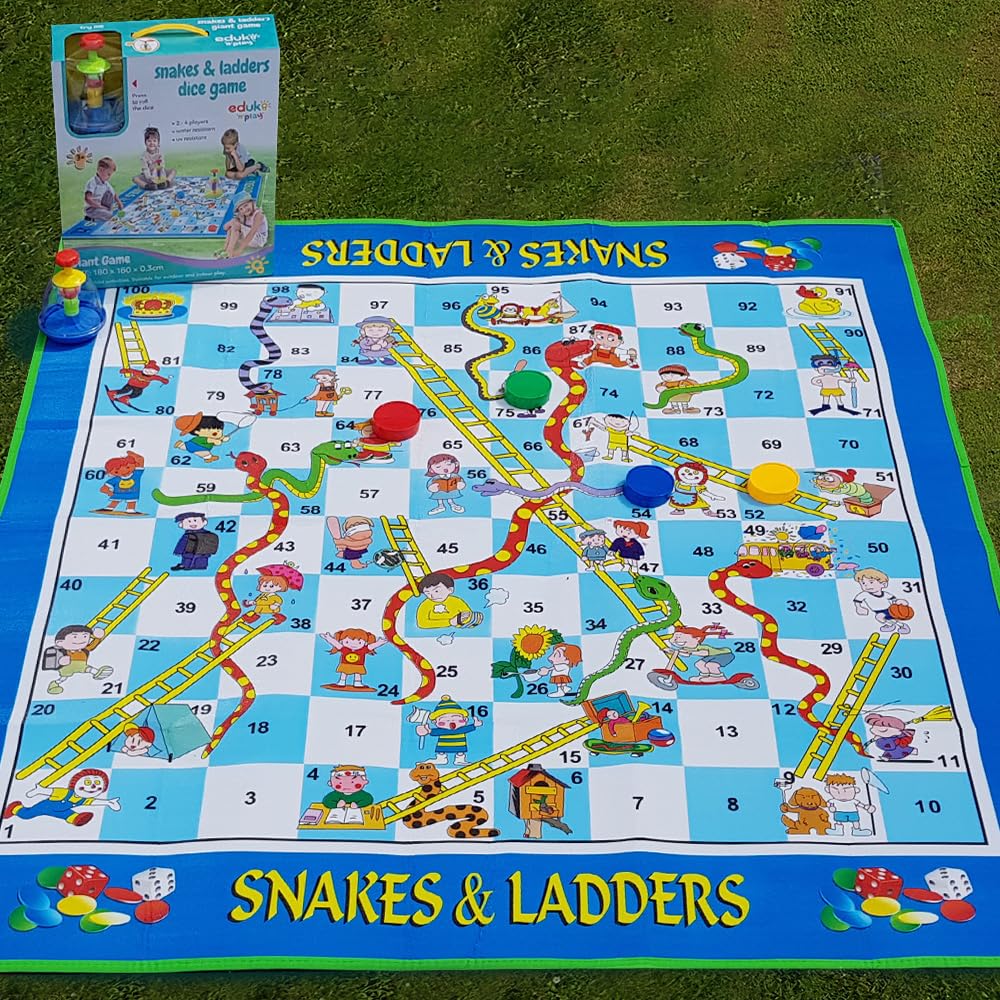 Eduk8 Giant Snakes & Ladders - Indoor & Outdoor Playing Fun Learning for 3 4 5 6 or 7 Year olds | Playmat and Floor board Games (Giant Snakes and Ladders)