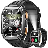 Smart Watches for Men, 1.95'' Fitness Watch: Waterproof Military Smart Watch with 100 Days Battery Life/Call/Flashlight/Sleep/SpO2/Heart Rate Monitor/Step Tracker, Sport Smartwatch for Android iPhone