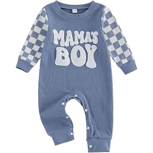 GGBNOMER Newborn Baby Boy Fall Winter Clothes Mamas Boy Embroidery Jumpsuit Waffle Round Neck Romper Onesie 3 6 12 18 Months