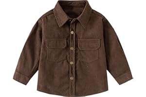 Toddler Baby Boys Corduroy Button Down Shirts Casual Long Sleeve Shirt Jacket with Flap Pockets