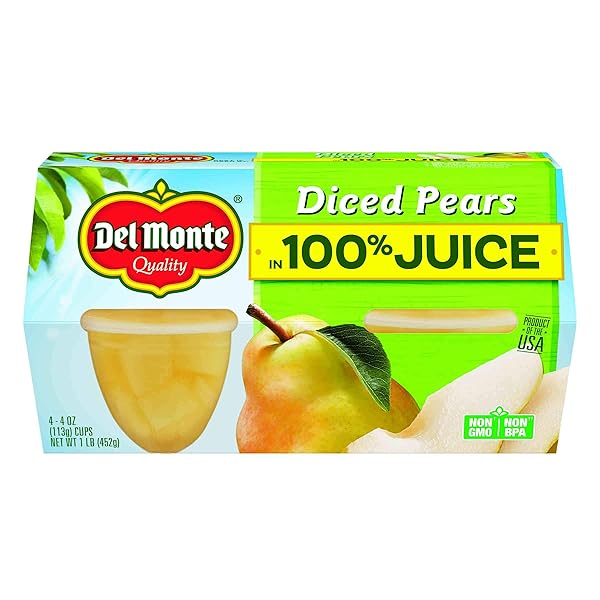 DEL MONTE DICED PEAR FRUIT CUPS, 4 OUNCE, 4 CUPS