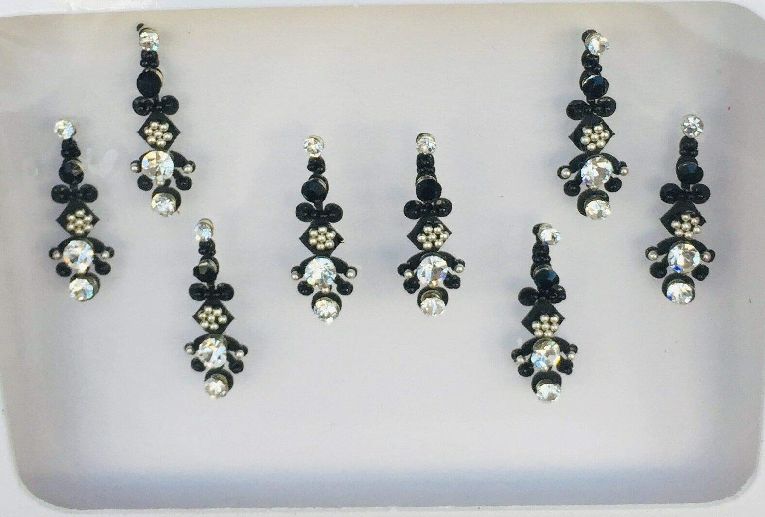 BB158 Black Bindi Silver StonePearl Beading Bindi Tattoo Forehead Sticker Wedding Tikka Indian Fancy Party Arabian Face Gem Body Art