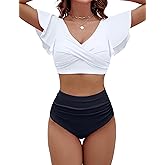 BMJL Womens High Waisted Bikini Sets Tummy Control Swimsuits Two Piece Full Coverage Cute Ruffle Bathing Suit