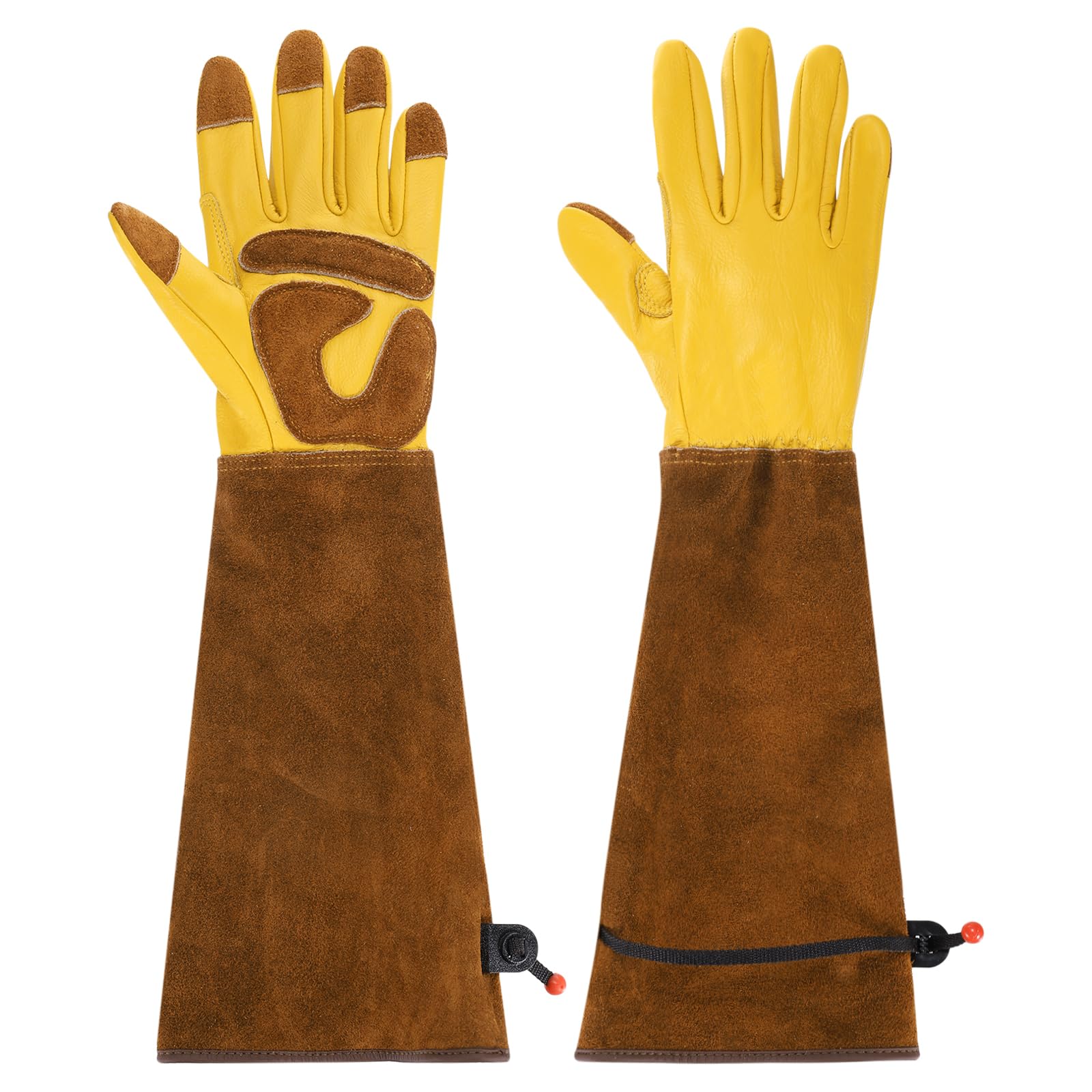 PATIKIL M Long Gardening Gloves, Cowhide Leather Rose Pruning Garden Glove Thorn Proof Women Garden Gloves for Women Men Planting Pruning Digging, Yellow/Brown