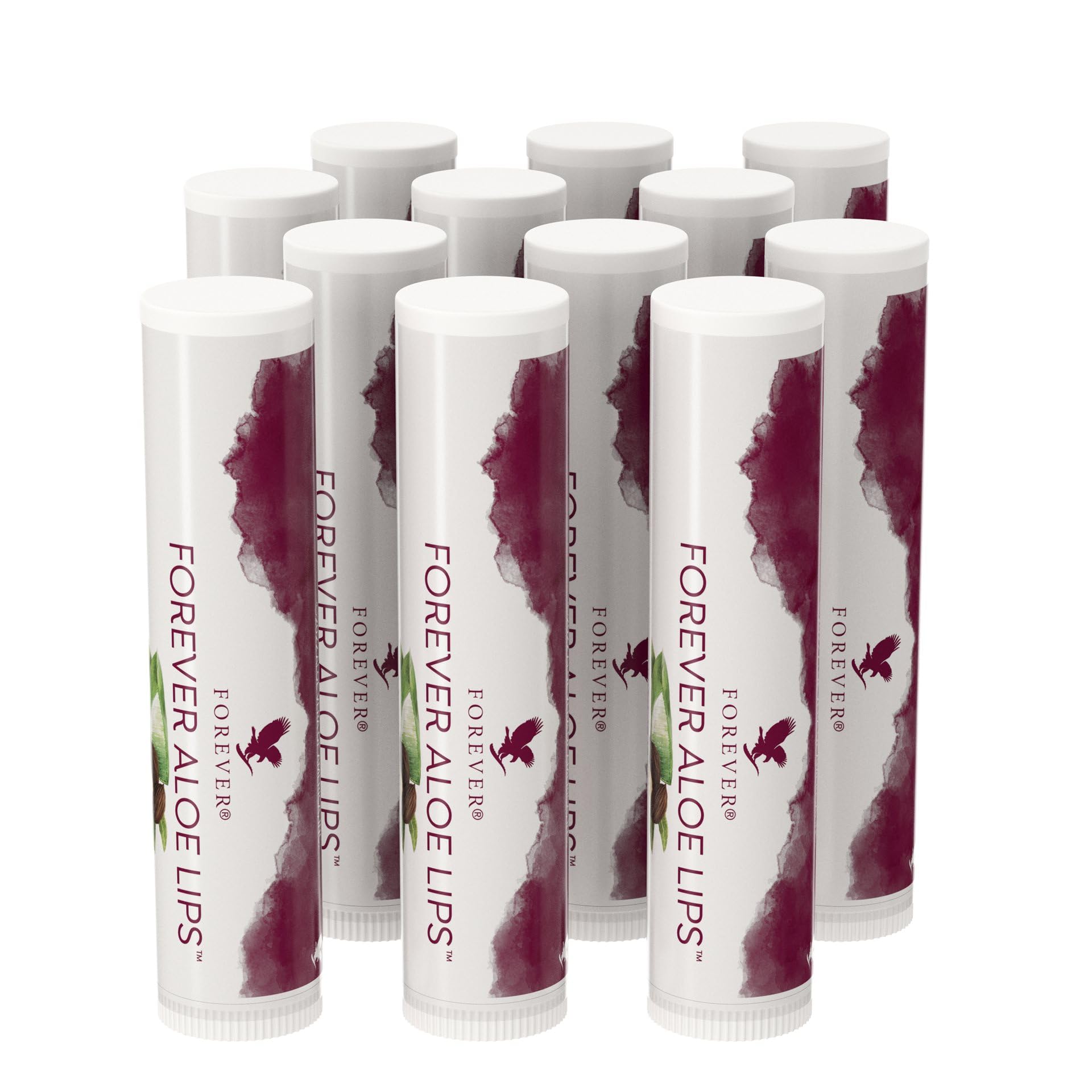 Forever Living Products Aloe Lips Box of 12, 4.25g per lip balm, pocket-sized lip balm with Jojoba