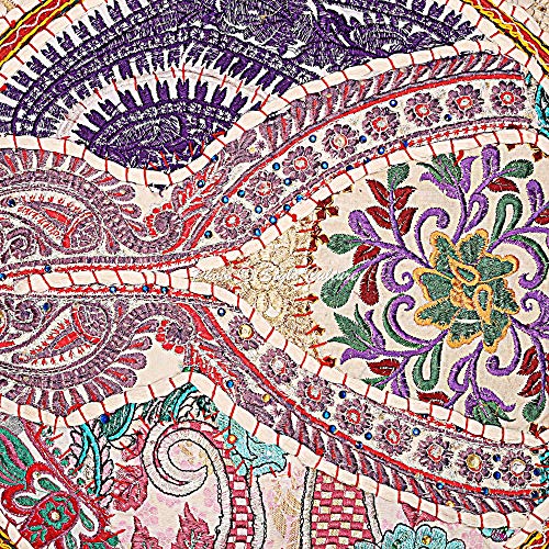 Stylo-Culture-Ethnic-Bohemian-Floor-Cushion-Meditation-Throw-Pillow-Cover-White-70x70-cm-Vintage-Patchwork-Lounge-Round-Large-28-inch-Lounge-Cotton-Embroidered-Couch-Sitting-Cover