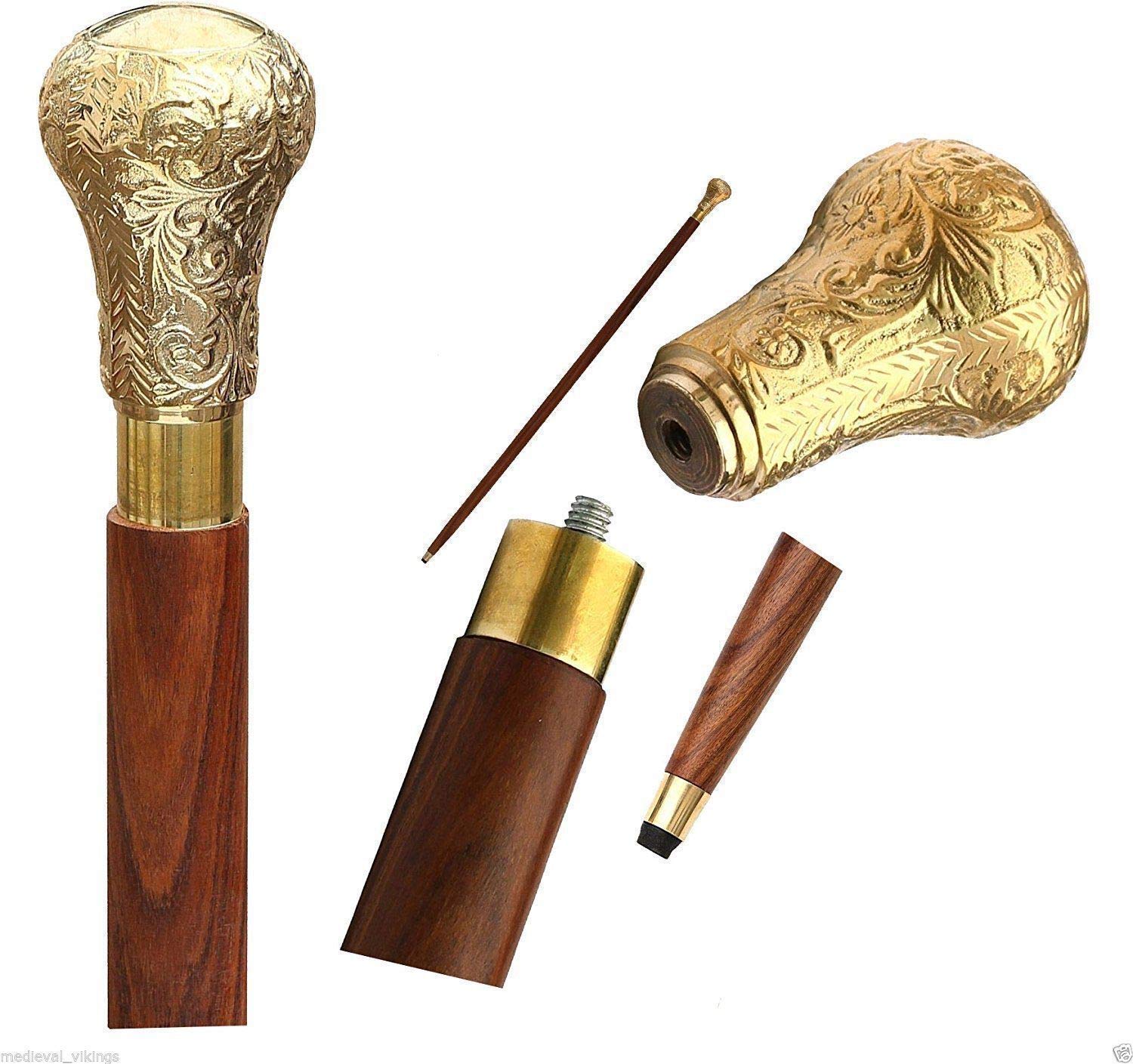 Nautical Style Designer Brass Handle Brown Wooden Walking Cane Stick
