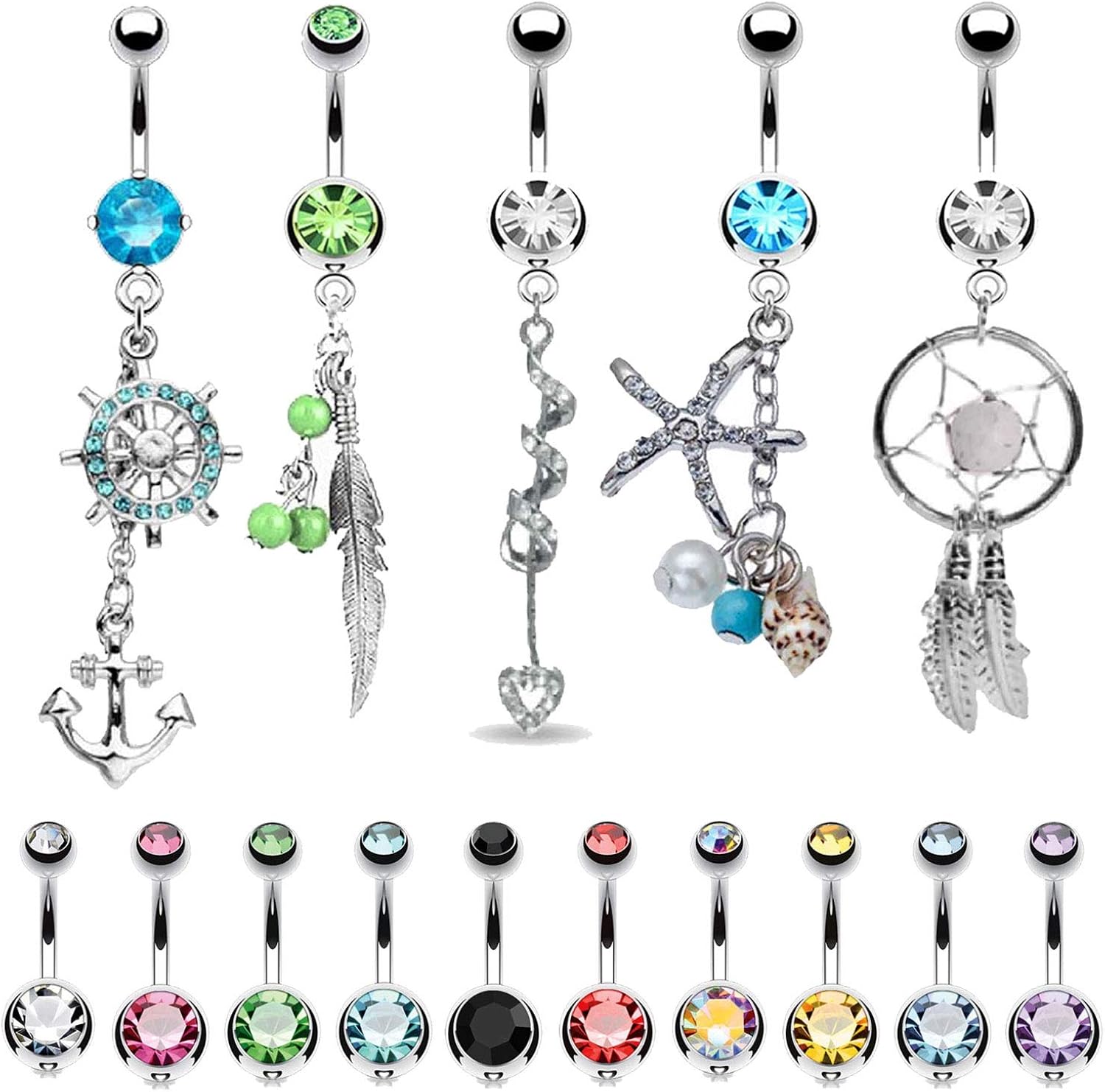 Fashion Jewelry Heart Reverse Belly Button Ring Design with Three Prong