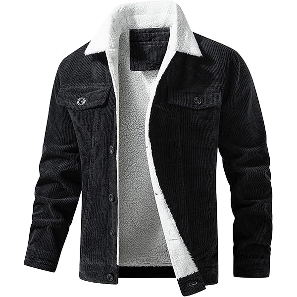 SWJGLITTR Men's Corduroy Warm Jacket Male Thick Sherpa Lined