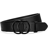 SANSTHS Womens Leather Belt for Jeans Pants Fashion Waist Belts Gold Silver Double Ring Buckle