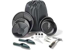 VEVOR Gold Panning Kit, 10 in and 14 in Pans, 19 PCS Portable Prospecting Equipment Kit with Classifier Sieves, Sand Magnet, 