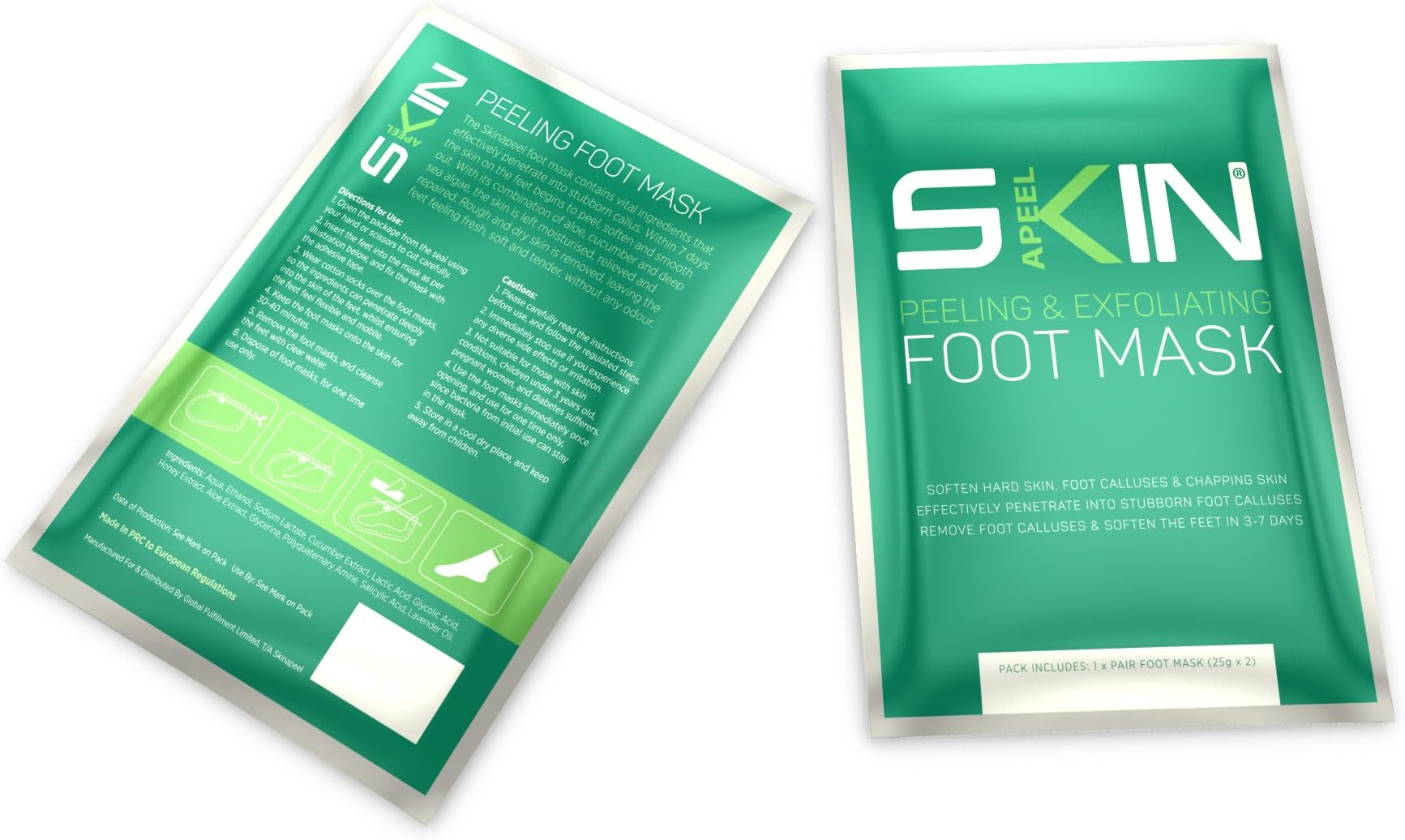 Skinapeel Peeling & Exfoliating Foot Mask Sock Type - Combines Aloe, Cucumber, Deep Sea Algae, Remove Dead Skin, Soften And Smooth - 1 PAIR