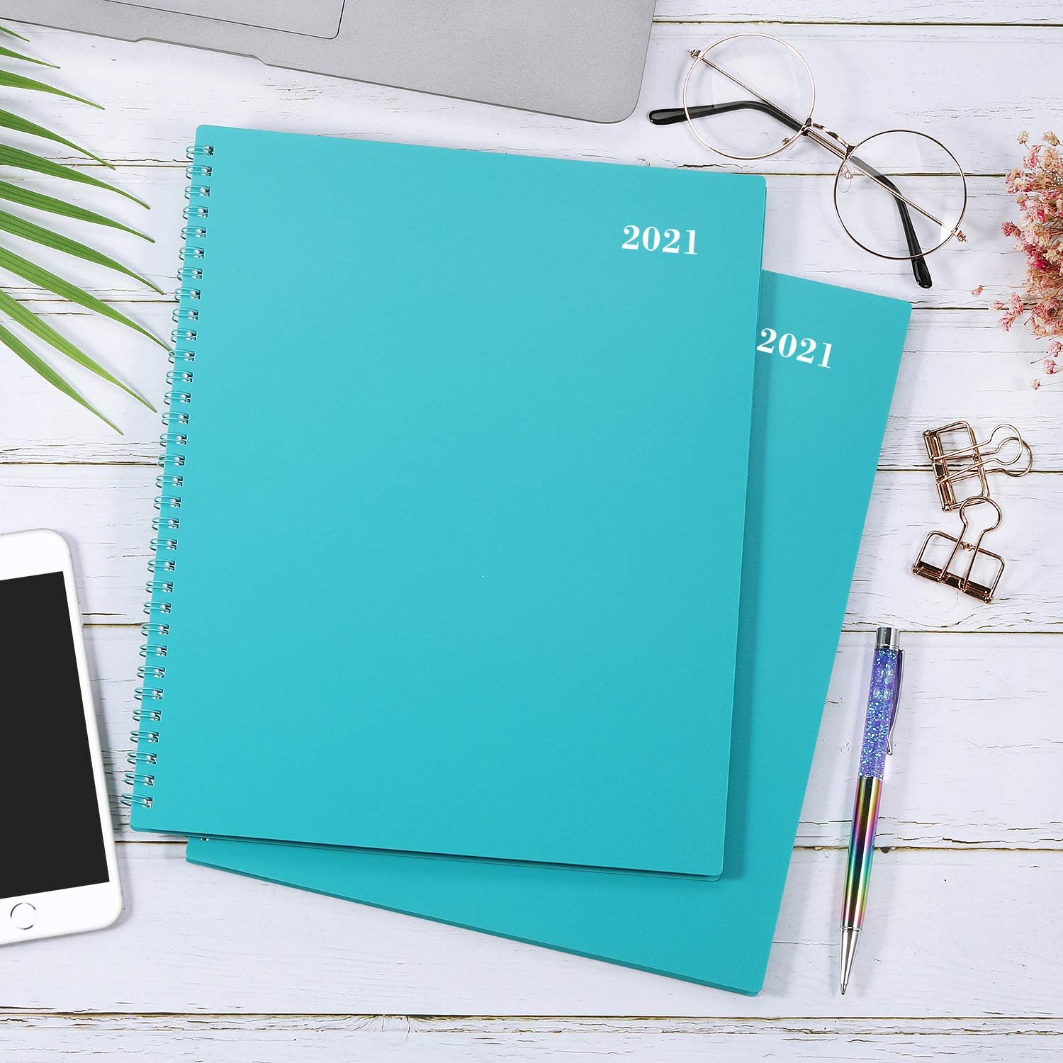 2021 Monthly Planner - 12-Month Planner with Tabs, Pocket, Label, Contacts and Passwords, 8.5" x 11", Jan. - Dec. 2021, Twin-Wire Binding - Teal by Artfan : Office Products