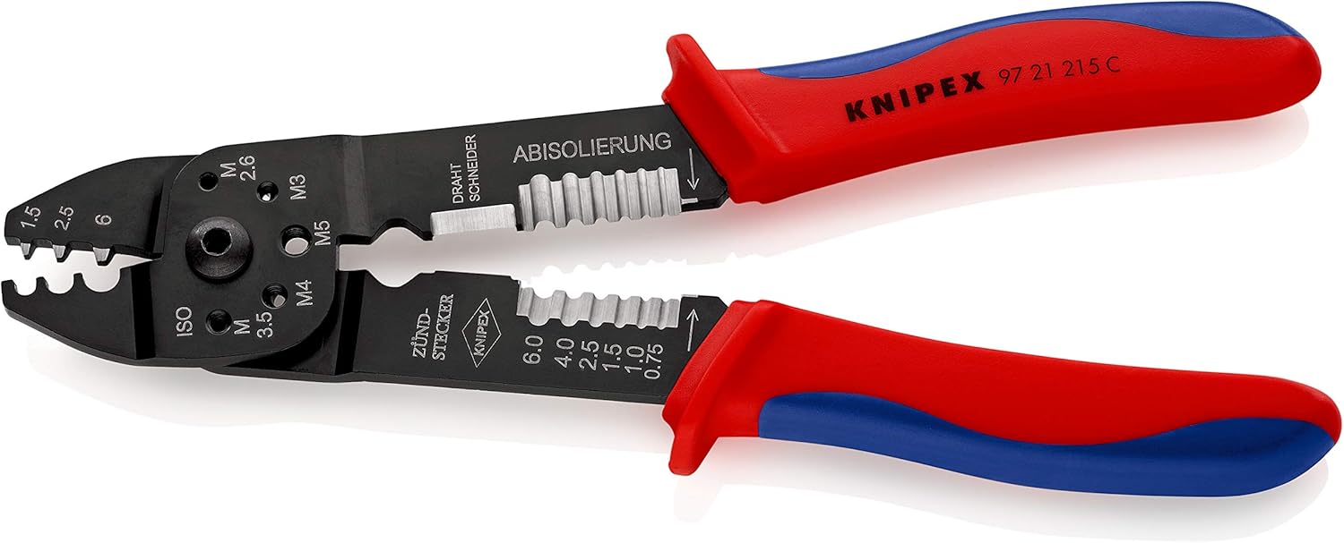 KNIPEX Crimping Pliers Black Lacquered with Multi-Component Handles 230 mm, 97 21 215 C, Red, Blue, 230mm x 63mm - Image 4