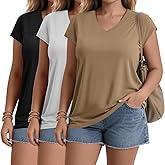 Huukeay 3 Pack Women’s Plus Size V Neck T Shirts, Cap Sleeve Summer Casual Tops Loose Fit Tees 2025 Trendy Shirts