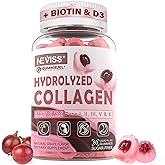 Hydrolyzed Collagen Peptides Gummies for Women & Men, Multi Collagen Type I,II,III,V,X w/ 5000IU Vitamin D3 & Biotin Keratin Hair Vitamin Gummies, Marine Collagen Supplement Gummy - Sugar Free, 60ct
