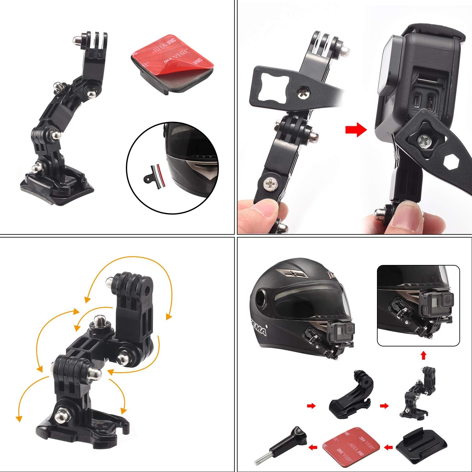 Lupholue Motorcycle Helmet Chin Swivel 3 Way Pivots Rotation Mount Kit for GoPro Hero 13, 12, 11, 10, 9, 8, 7, (2018) 6 - Image 4