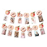 Peach 1st Birthday Photo Banner One Sweet Peach Photo Cards Banner Fruit Theme Pink Hanging Decor from Newborn to 12 Months Monthly Milestones Garland for Girls First Birthday Party Supplies