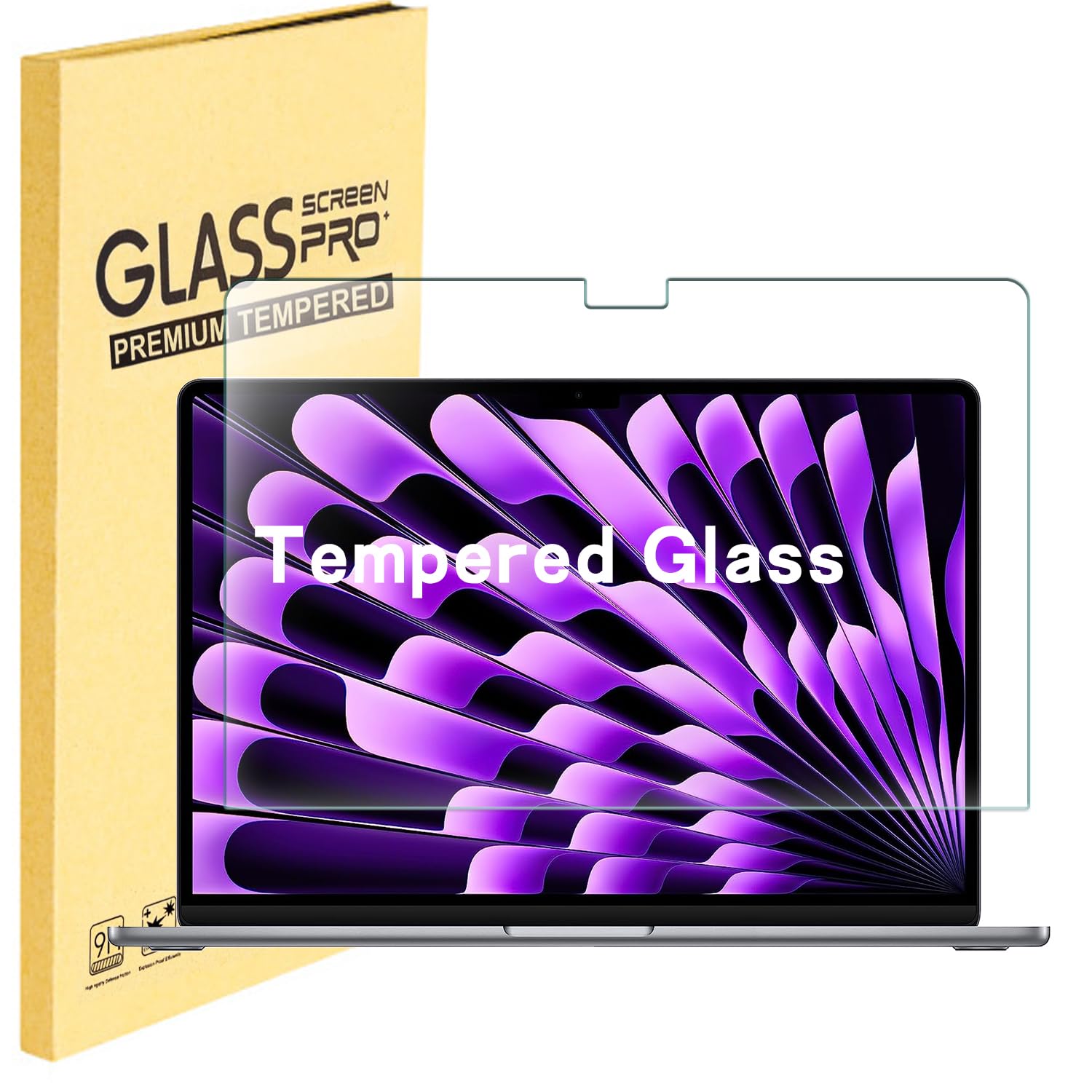 Photo 1 of Compatible with MacBook Air 15 inch Screen Protector 2025 2024 2023 Release M4 A3241 M3 A3114 M2 A2941 with Touch ID, MacBook Air 15.3 Tempered Glass Screen Protector [9H Hardness] [Bubble Free]