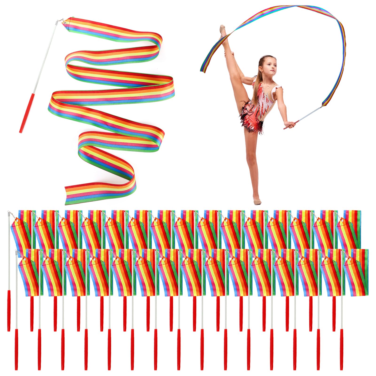 Photo 1 of Jucoan 30 Pack Dance Ribbons Party Favor for Kids, 6.6 Ft Rhythmic Gymnastics Dancing Wands, Rainbow Party Favor, Girl Birthday Party Supplies, Gymnastics Goodie Bag Stuffers