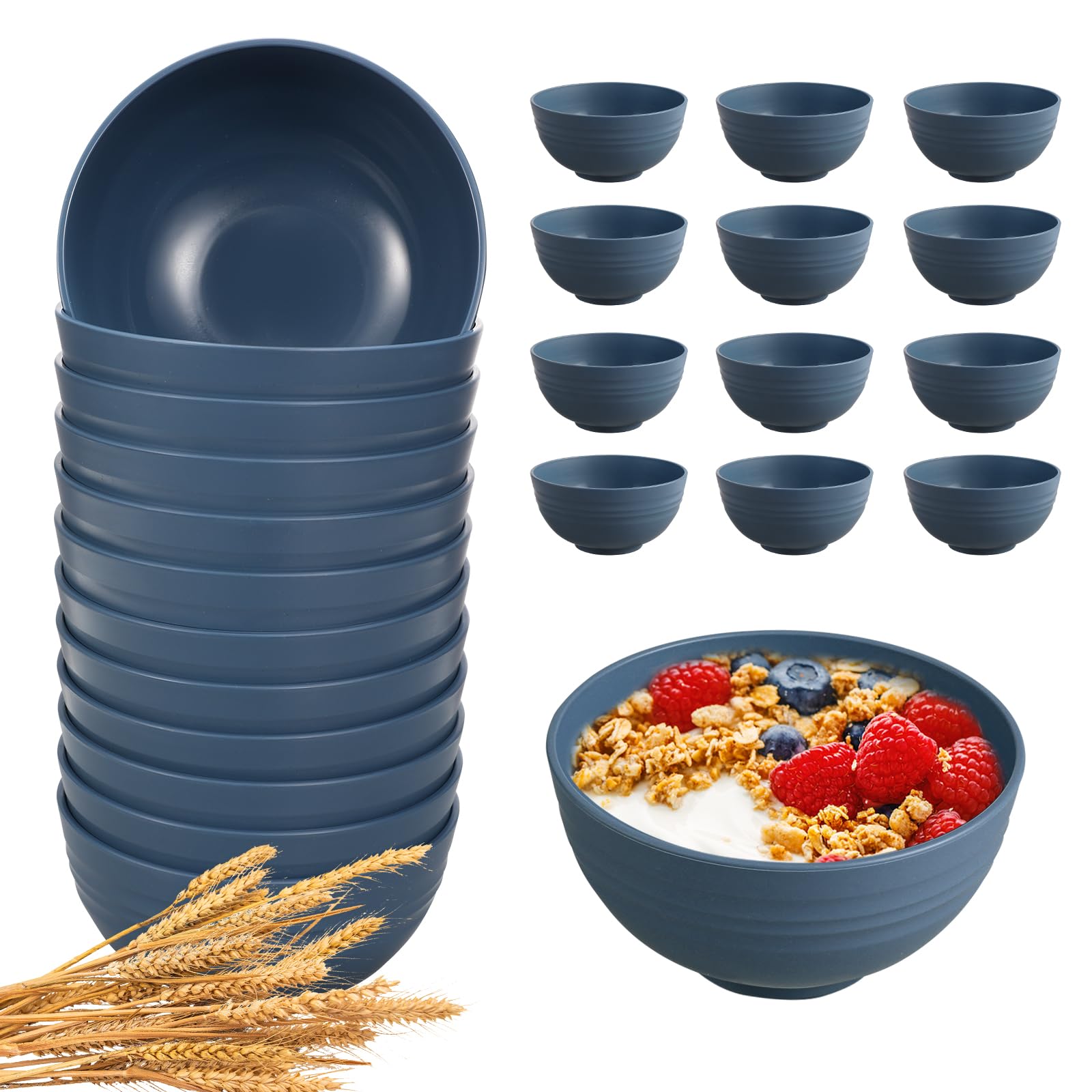 Photo 1 of HEYCOME 12 Pcs Unbreakable Cereal Bowls Set, 26 Oz Wheat Straw Bowls Set, Microwave & Dishwasher Safe Bowls for Kitchen, Reusable Plastic Bowls for Soup, Salad and Snack, BPA Free, Dark Blue