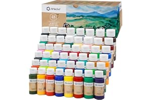 Artecho Acrylic Paint Set 48 Colors 2oz/59ml, Art Craft Paint for Art Supplies, Canvas, Rocks, Wood, Fabric and Ceramic, Non Toxic Paint for Artists, Students, Beginners and Adults