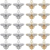 WAY DENG 20 Pack Assorted Crystal Rhinestones Enamel Metal Honeybee Crafts Gold Silver Bee Charms Bracelets Earrings Necklaces Pendants Findings DIY Jewelry Making 20x17mm