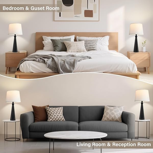 SEEALLE MODERN TABLE LAMPS SET OF 2 – TOUCH BEDSIDE LAMP FOR NIGHTSTAND WITH DUAL USB C+A,3-WAY DIMMABLE BLACK NIGHTSTAND LAMPS FOR LIVING ROOM BEDROOM END TABLE(BULB INCLUDED)