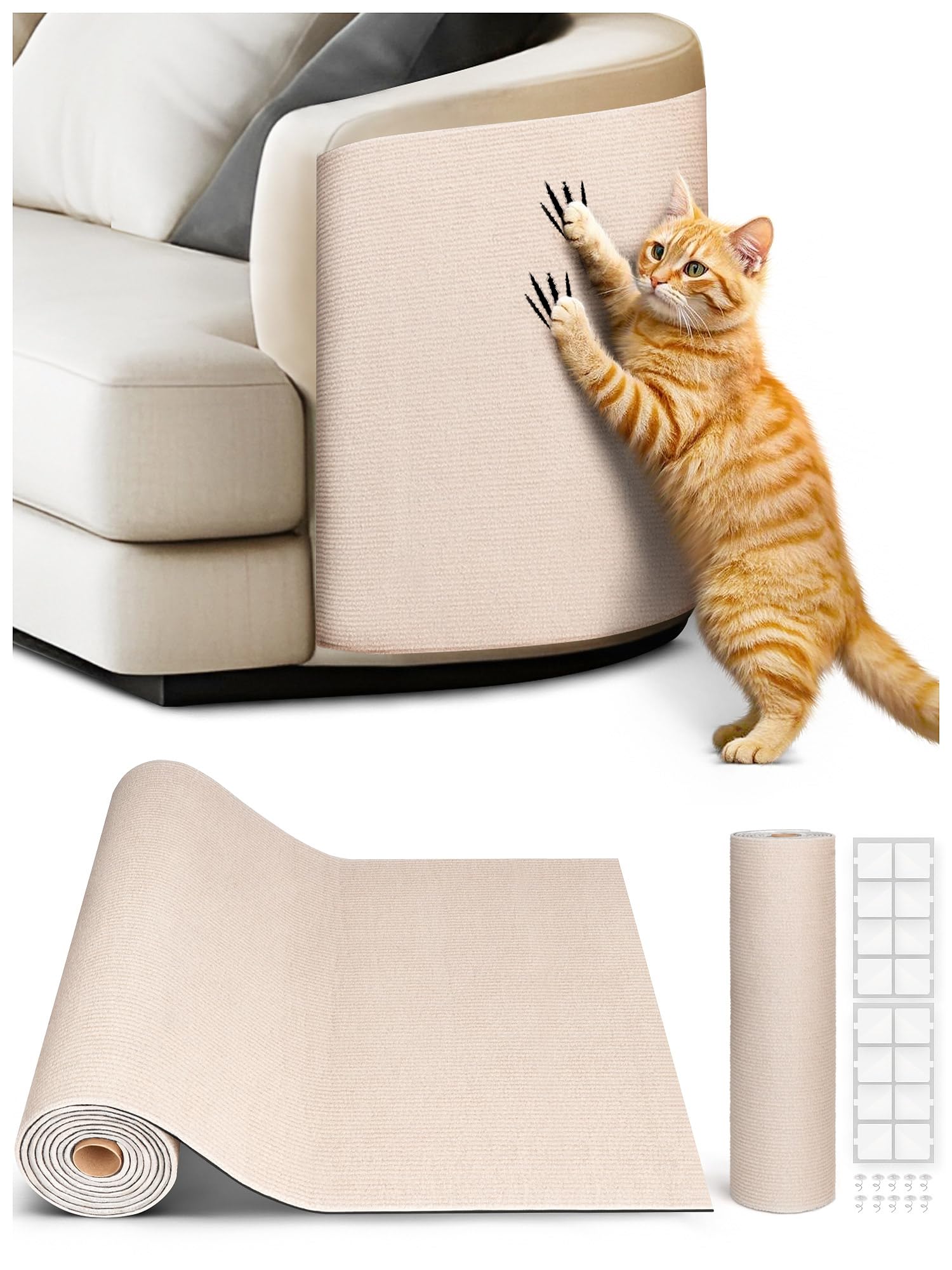 Photo 1 of Minyii 2PCS 39.4"x15.8" Cat Scratch Mat, Trimmable Self-Adhesive Carpet, DIY Climb Cat Scratcher for Furniture Couch or Wall Protector, Covering Cat Scratching Post Replacement Pads (Beige)
