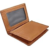 Outrip Genuine Leather Business Card Holder Name Card Case Credit Card Wallet with ID Window RFID Blocking (Brown)
